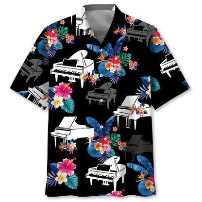 Piano Tropical Pattern Hawaiian Shirt, custom shirt gift for men (view 4)