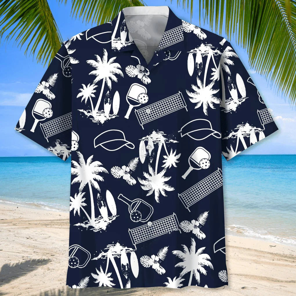 Pickleball Black Hawaiian Shirt, custom shirt gift for men (view 2)