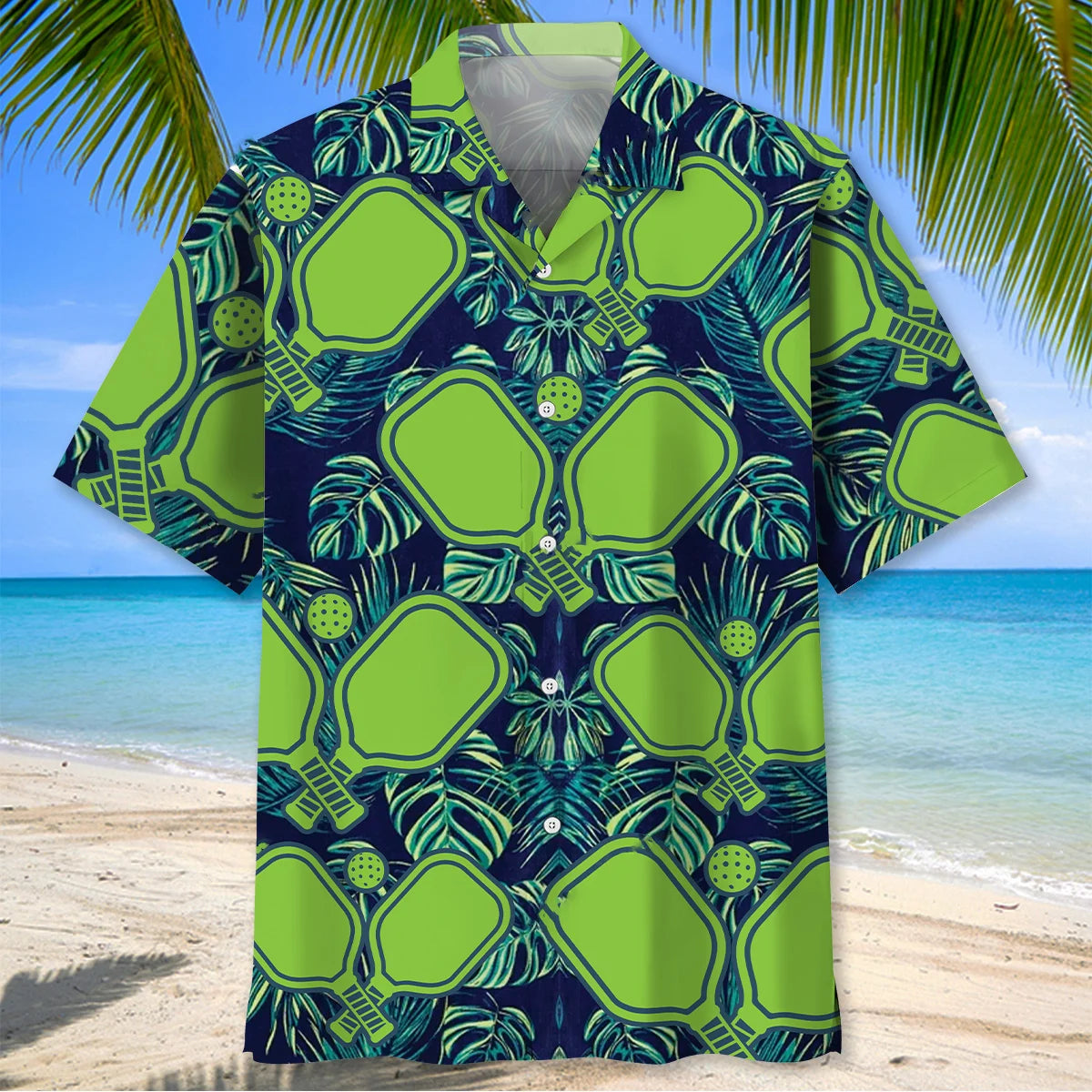 Pickleball Green Leaves Hawaiian Shirt, custom shirt gift for men (view 2)
