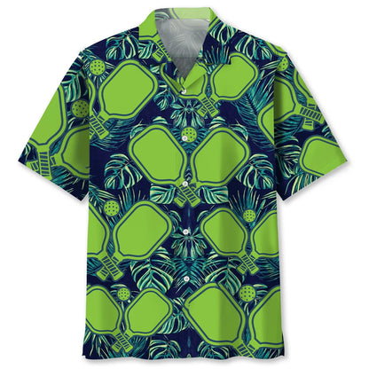 Pickleball Green Leaves Hawaiian Shirt, custom shirt gift for men (view 4)