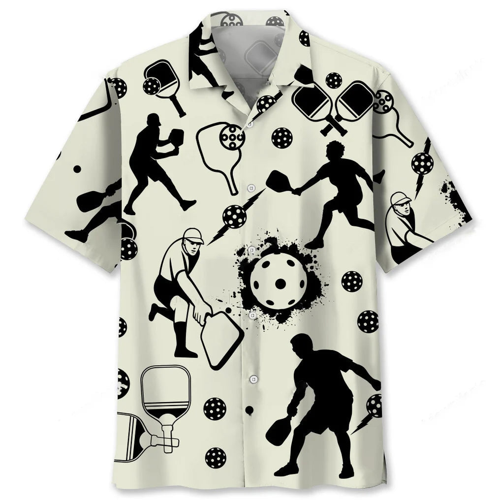 Pickleball Icon Bw Hawaiian Shirt, custom shirt gift for men