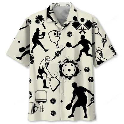Pickleball Icon Bw Hawaiian Shirt, custom shirt gift for men