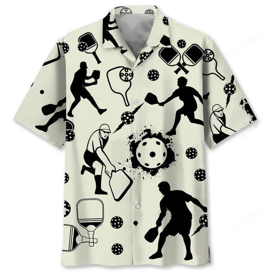Pickleball Icon Bw Hawaiian Shirt, custom shirt gift for men