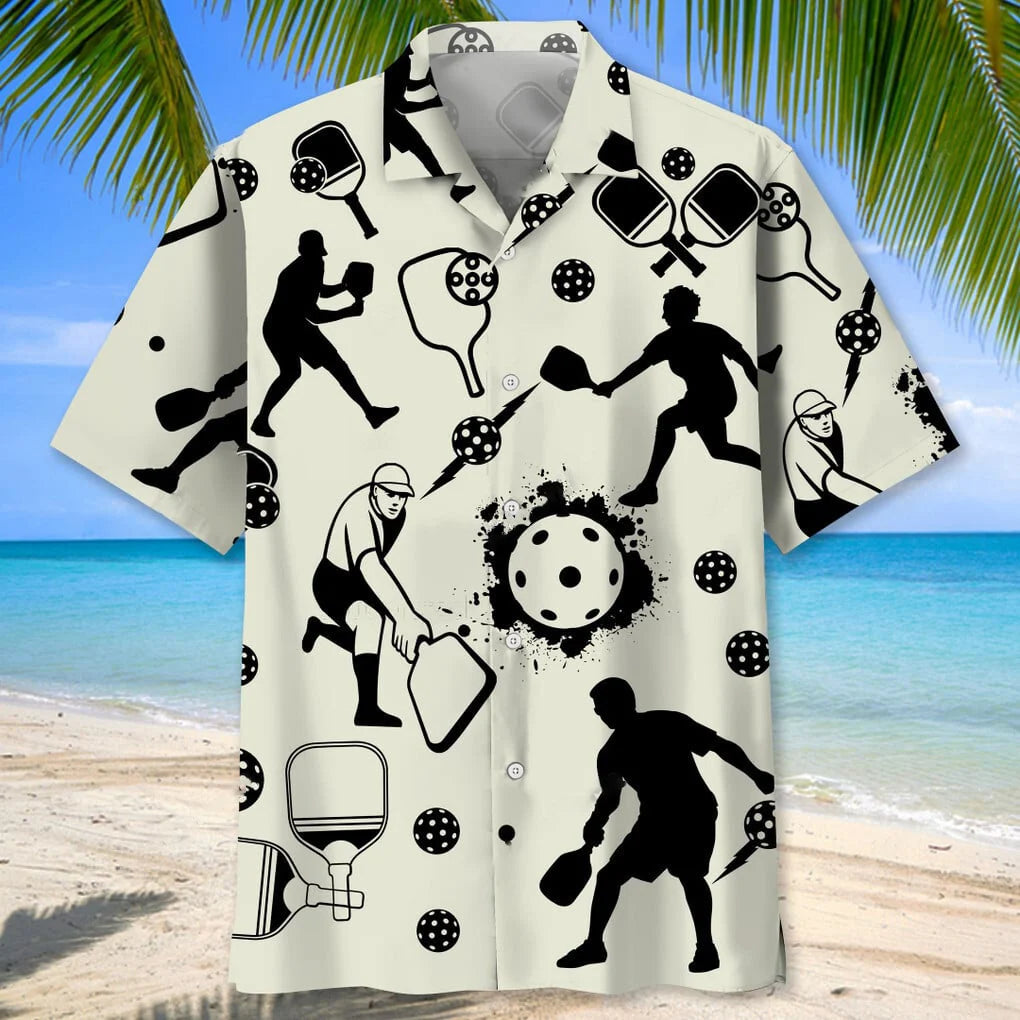 Pickleball Icon Bw Hawaiian Shirt, custom shirt gift for men (view 2)