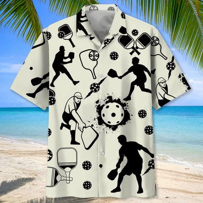 Pickleball Icon Bw Hawaiian Shirt, custom shirt gift for men (view 2)