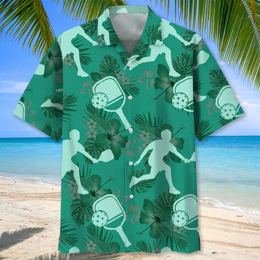 Pickleball Kelly Green Hawaiian Shirt, custom shirt gift for men (view 2)