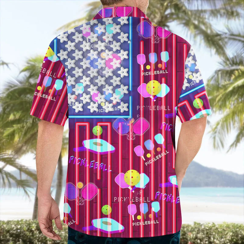 Pickleball Neon Hawaiian Shirt, custom shirt gift for men (view 3)