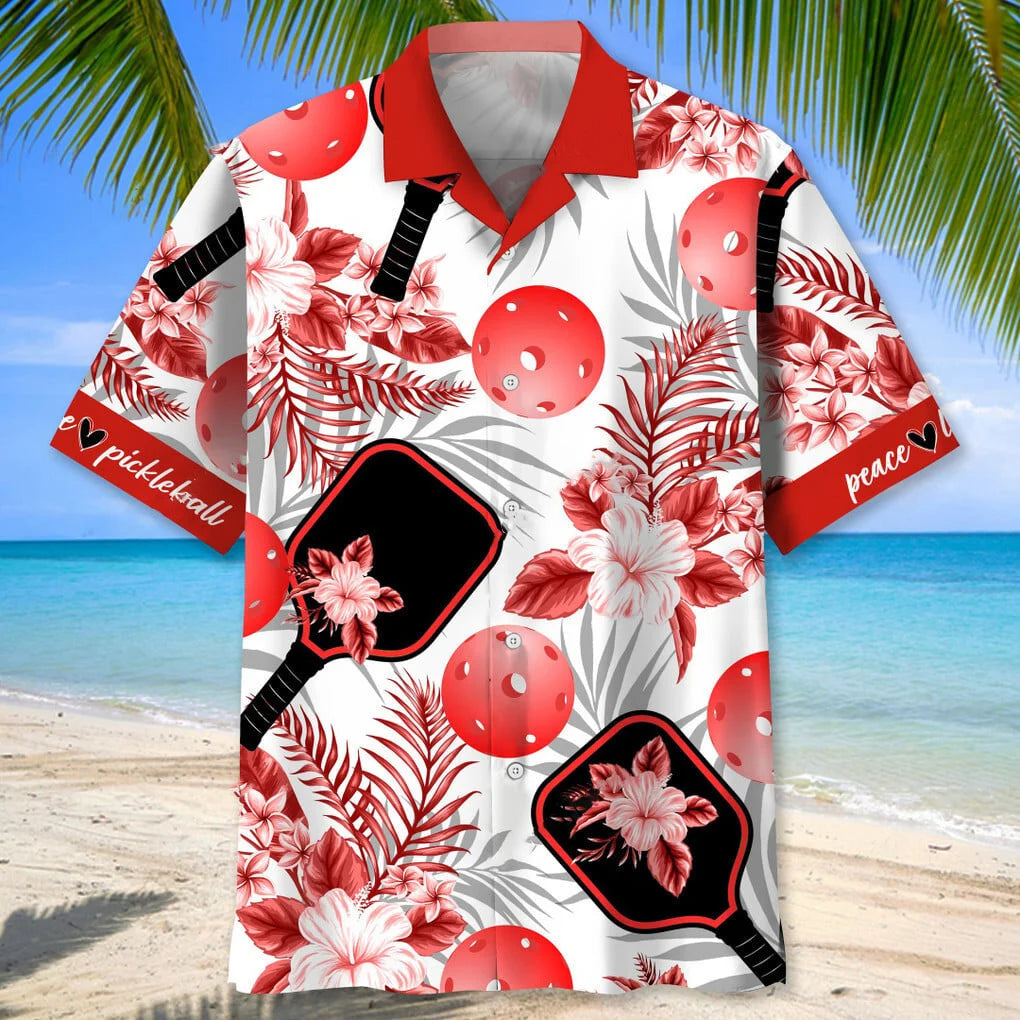 Pickleball Red Hawaiian Shirt, custom shirt gift for men (view 2)