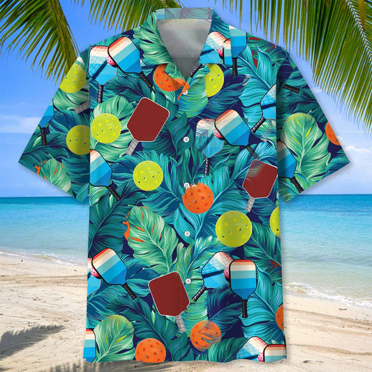 Pickleball Tropical Green Hawaiian Shirt, custom shirt gift for men