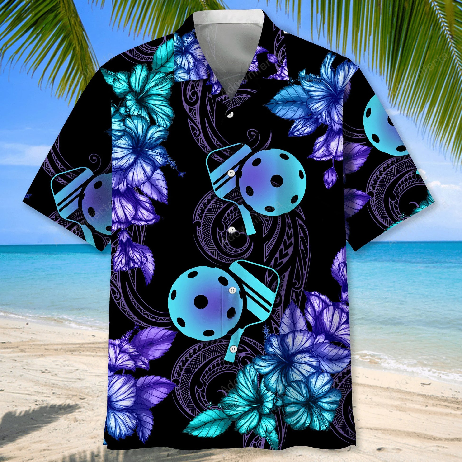 Pickleball Tropical Hawaiian Shirt, custom shirt gift for men (view 4)