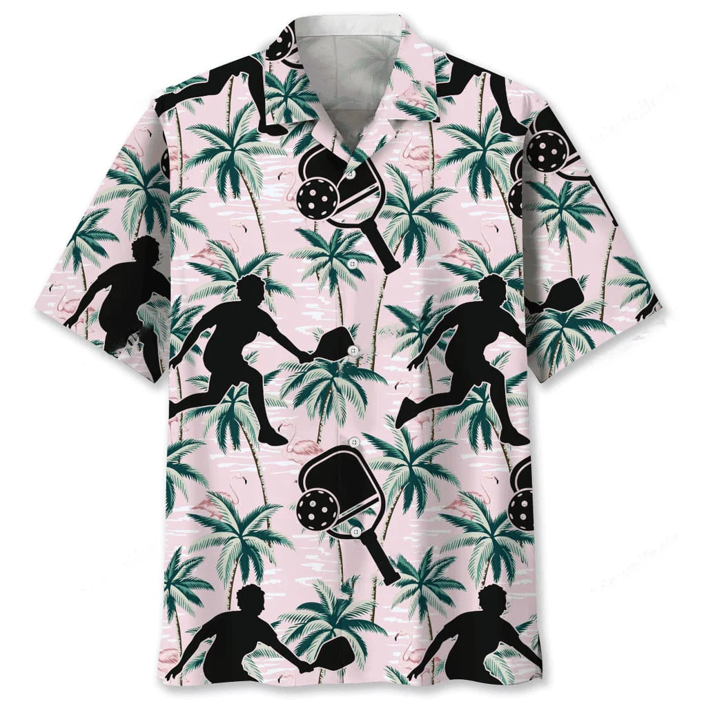 Pickleball Tropical Pink Hawaiian Shirt, custom shirt gift for men (view 2)