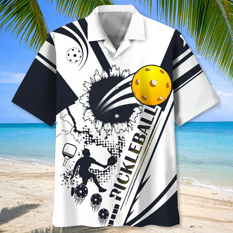 Pickleball White Black Hawaiian Shirt, custom shirt gift for men