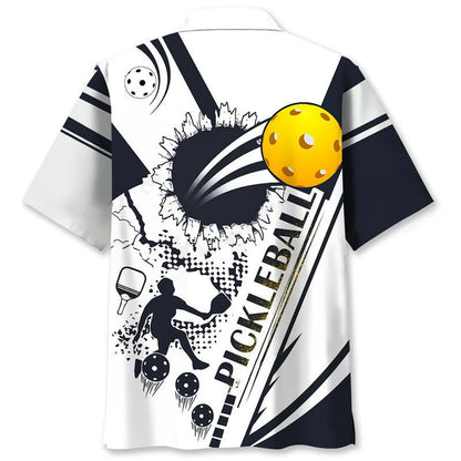 Pickleball White Black Hawaiian Shirt, custom shirt gift for men (view 2)