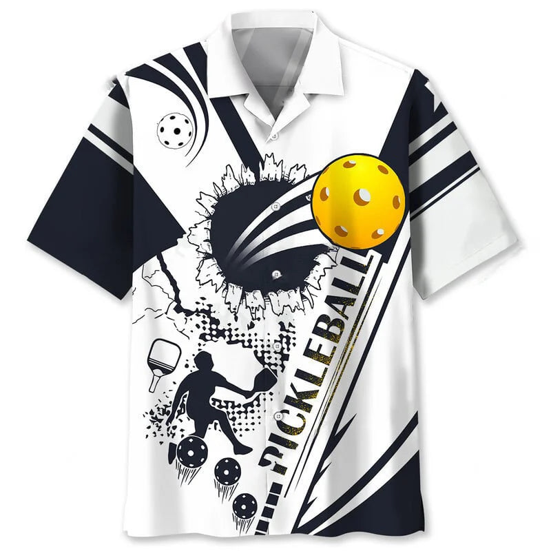 Pickleball White Black Hawaiian Shirt, custom shirt gift for men (view 3)