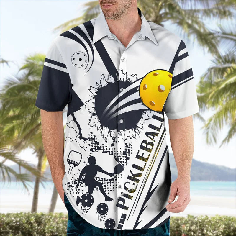 Pickleball White Black Hawaiian Shirt, custom shirt gift for men (view 4)