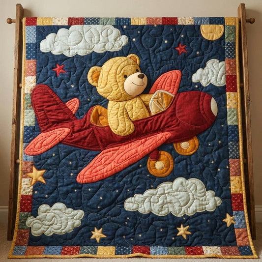 Pilot Bear Quilt Blanket - Quilted Blanket by OtterMia