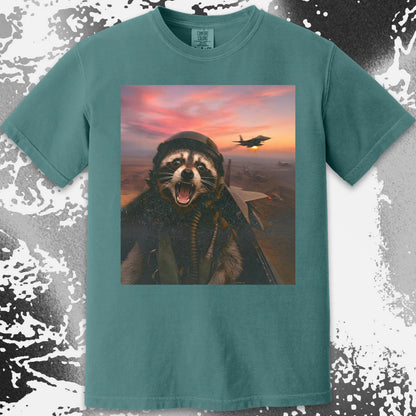 Raccoon Fighter Pilot Tee – Adrenaline at Dusk, funny meme tee gift (view 14)