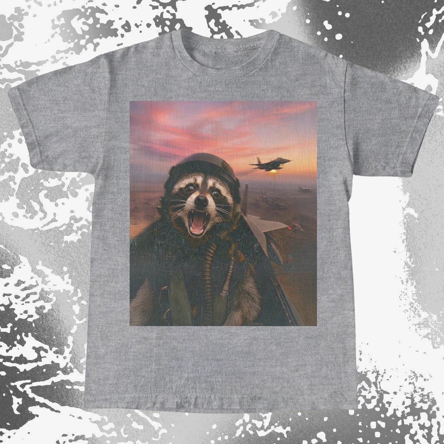 Raccoon Fighter Pilot Tee – Adrenaline at Dusk, funny meme tee gift (view 10)