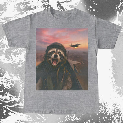 Raccoon Fighter Pilot Tee – Adrenaline at Dusk, funny meme tee gift (view 10)