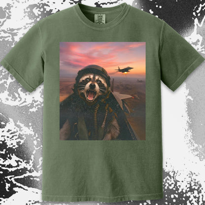 Raccoon Fighter Pilot Tee – Adrenaline at Dusk, funny meme tee gift (view 16)