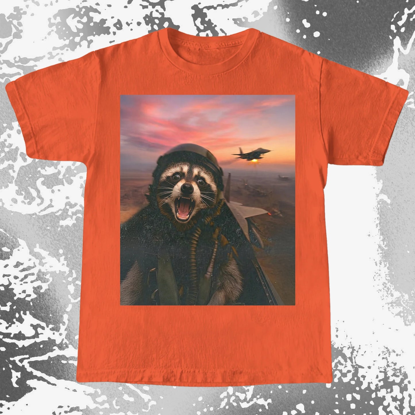 Raccoon Fighter Pilot Tee – Adrenaline at Dusk, funny meme tee gift (view 6)