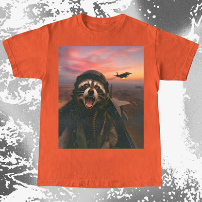 Raccoon Fighter Pilot Tee – Adrenaline at Dusk, funny meme tee gift (view 6)