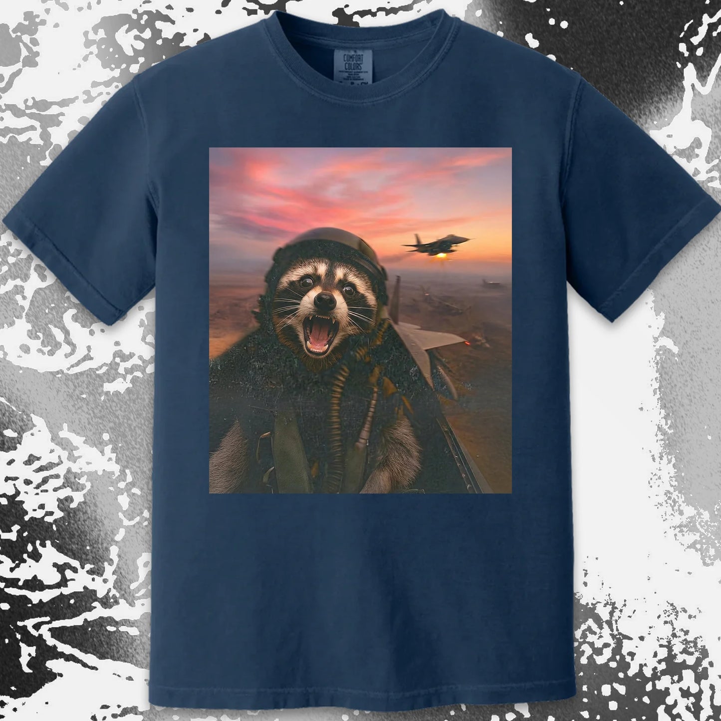 Raccoon Fighter Pilot Tee – Adrenaline at Dusk, funny meme tee gift (view 18)