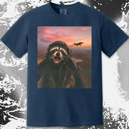 Raccoon Fighter Pilot Tee – Adrenaline at Dusk, funny meme tee gift (view 18)