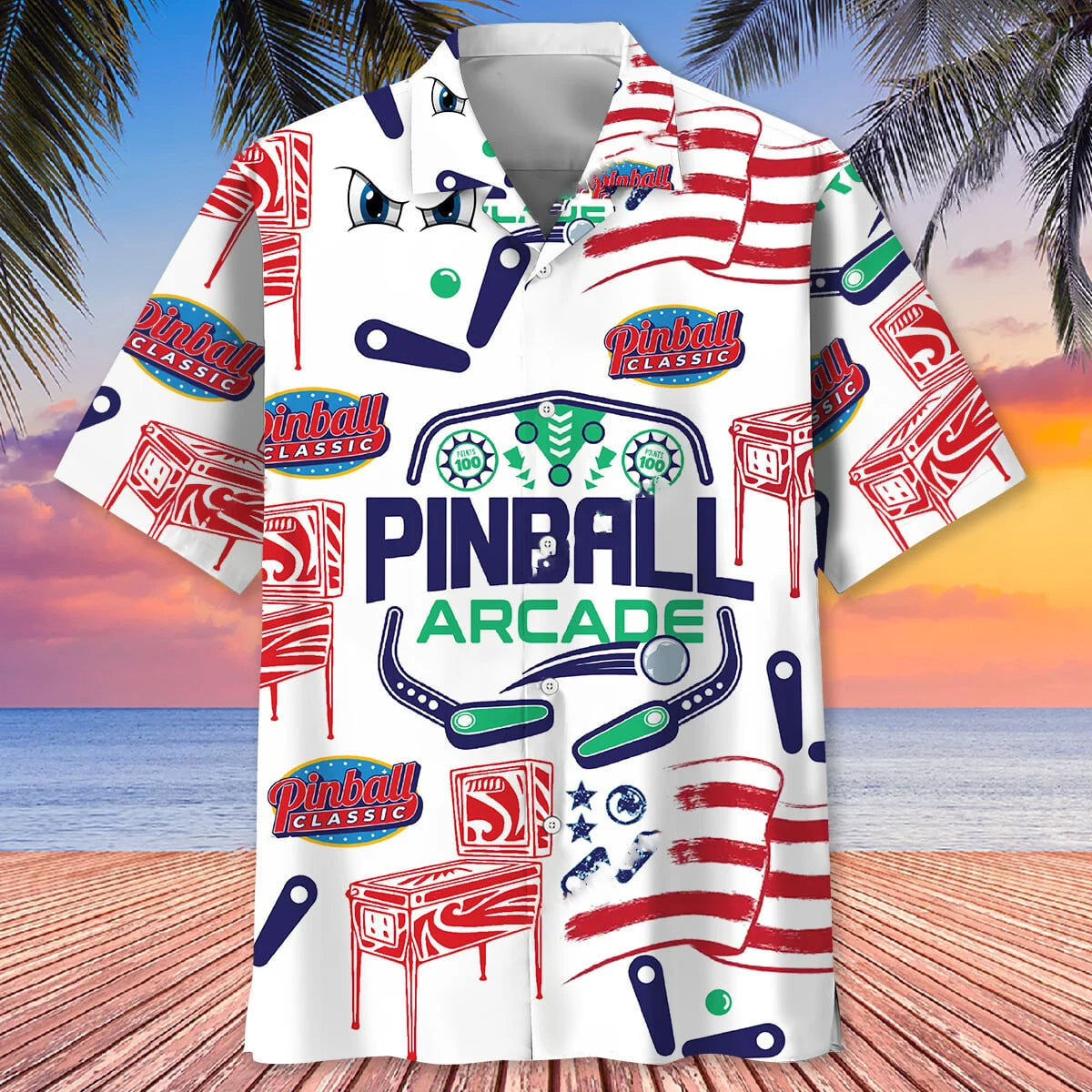 Pinball Arcade Hawaiian Shirt, custom shirt gift for men (view 2)