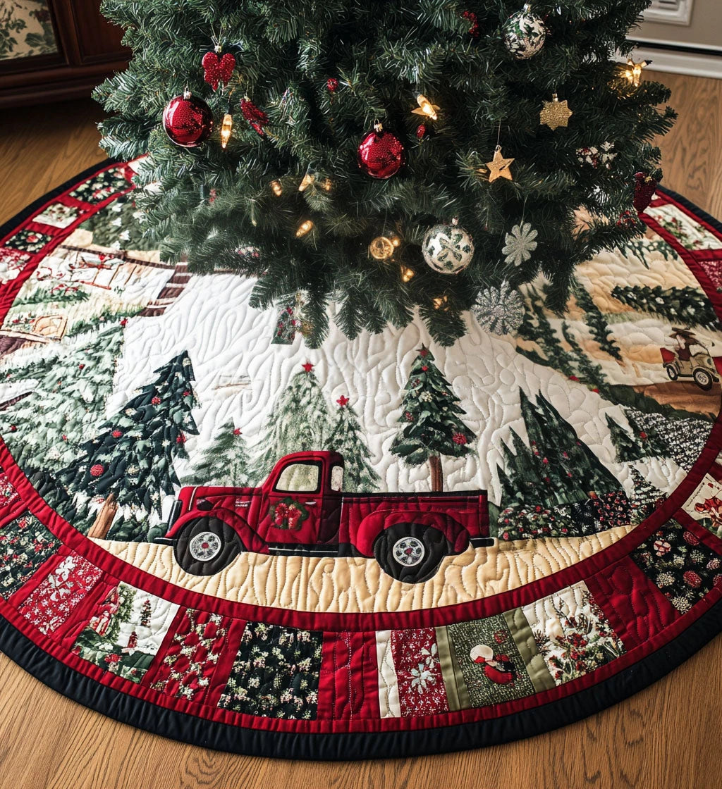 Pinecone Pathway Quilted Christmas Tree Skirt