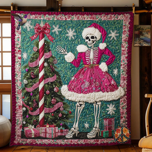 Pink Christmas Skeleton Quilt Blanket