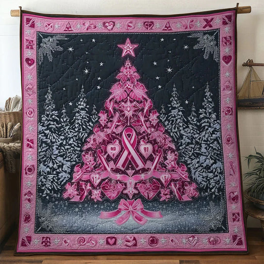 Pink Christmas Tree Hope Quilt Blanket