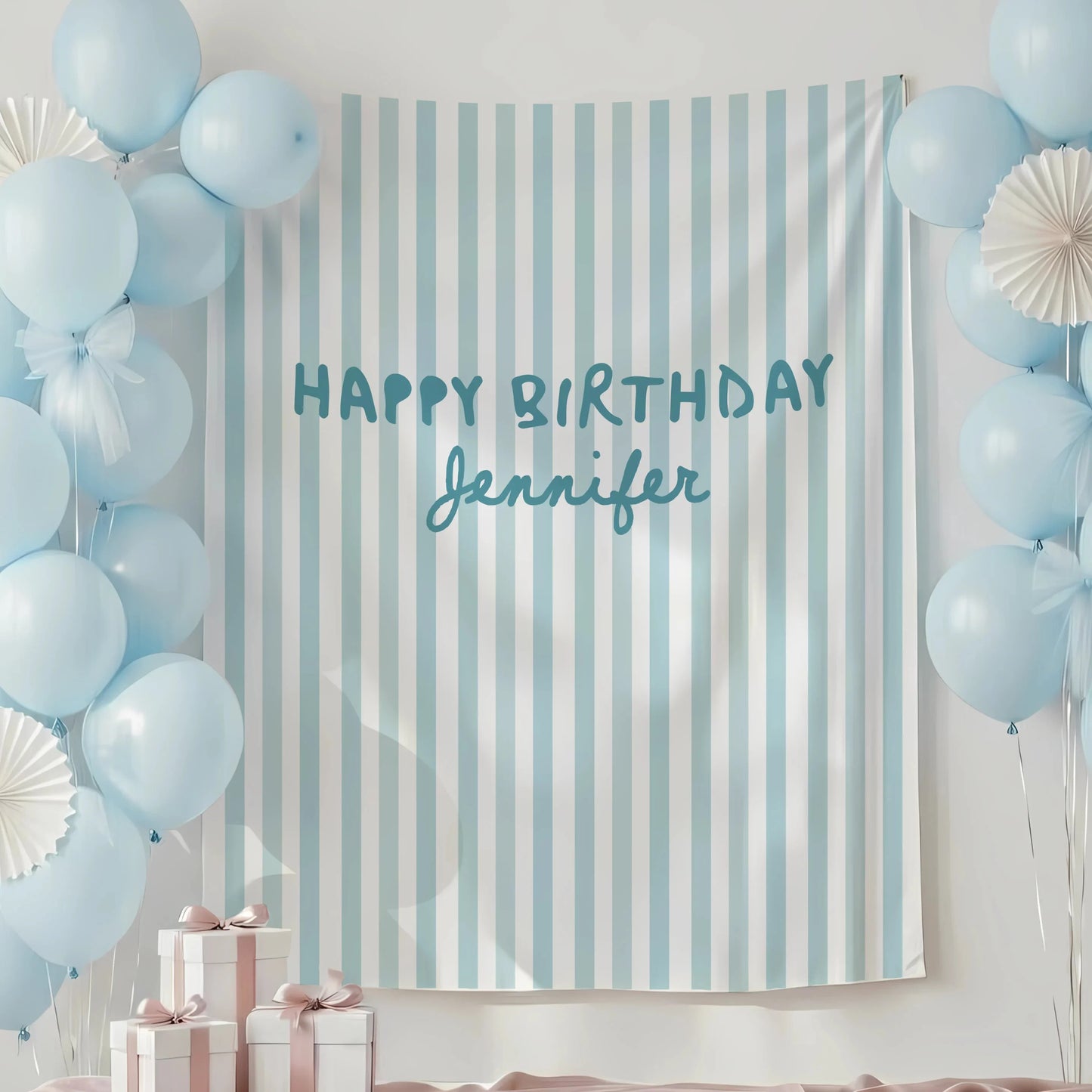 Pink Striped Birthday Tapestry Personalized Happy Birthday Banner Custom Name Party Backdrop, personalized birthday backdrop
