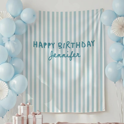 Pink Striped Birthday Tapestry Personalized Happy Birthday Banner Custom Name Party Backdrop, personalized birthday backdrop