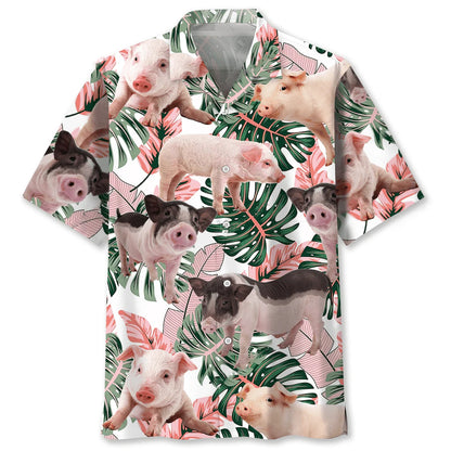 Pink Cute Tropical Pig Hawaiian Shirt, custom shirt gift for men (view 2)