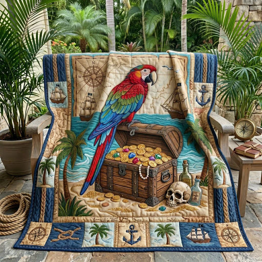 Pirate Parrot Treasure Quilt Blanket