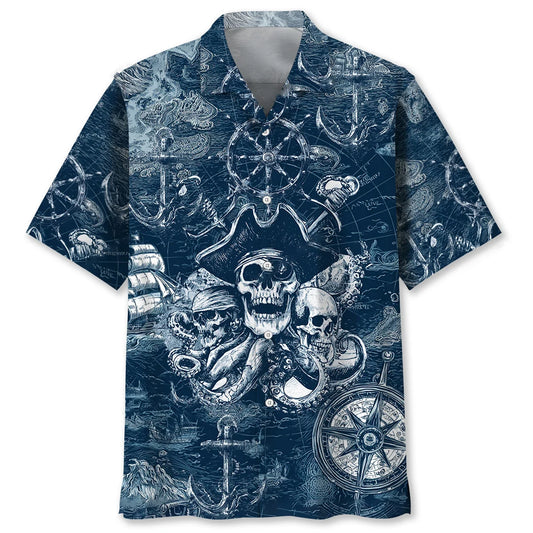 Pirate Map Vintage Blue Hawaiian Shirt, custom shirt gift for men