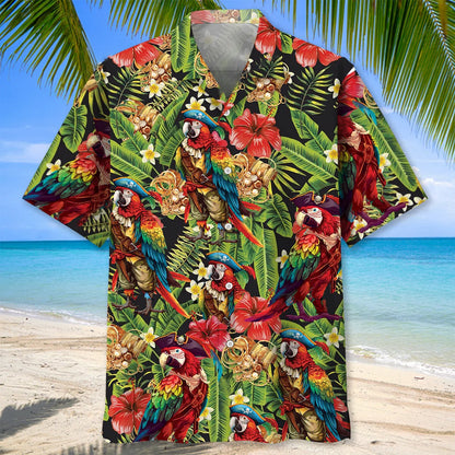 Pirate Parrot Tropical Hawaiian Shirt, custom shirt gift for men