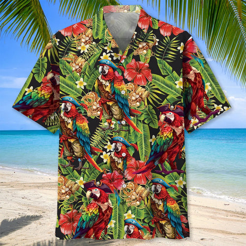Pirate Parrot Tropical Hawaiian Shirt, custom shirt gift for men