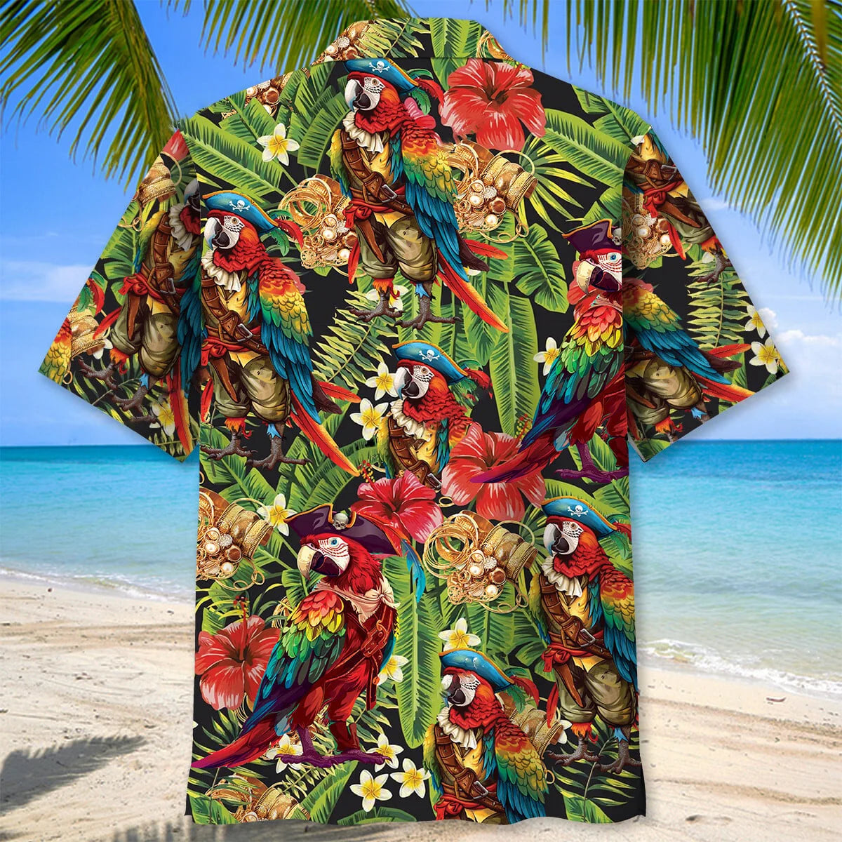 Pirate Parrot Tropical Hawaiian Shirt, custom shirt gift for men (view 3)