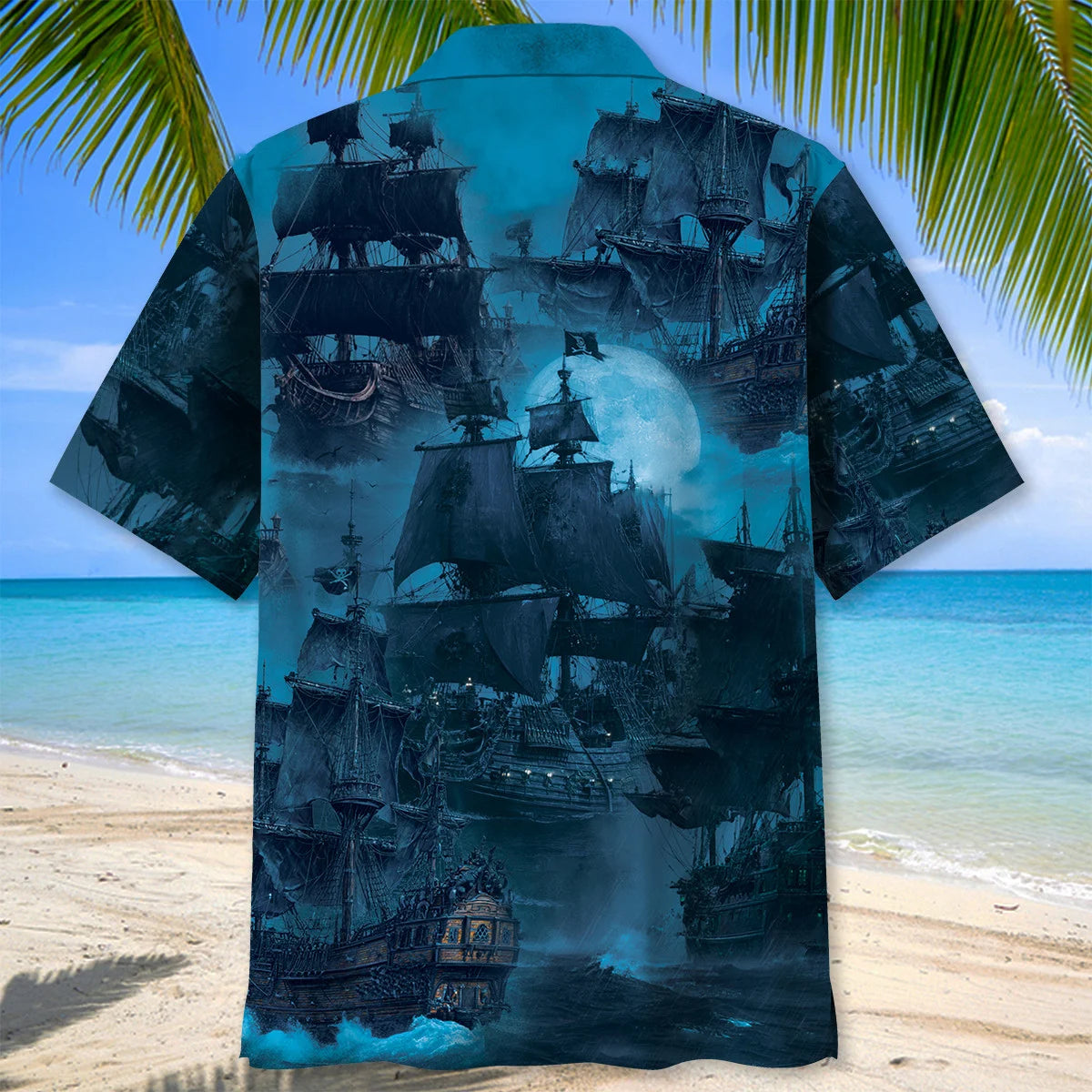 Pirate Ship in the Storm Hawaiian Shirt, custom shirt gift for men (view 4)