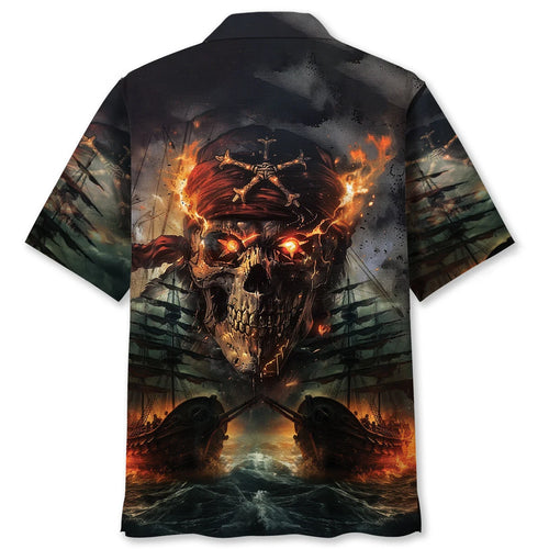 Pirate Skull Fire Hawaiian Shirt, custom shirt gift for men