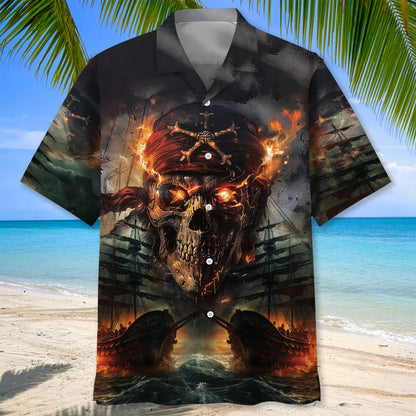 Pirate Skull Fire Hawaiian Shirt, custom shirt gift for men (view 2)