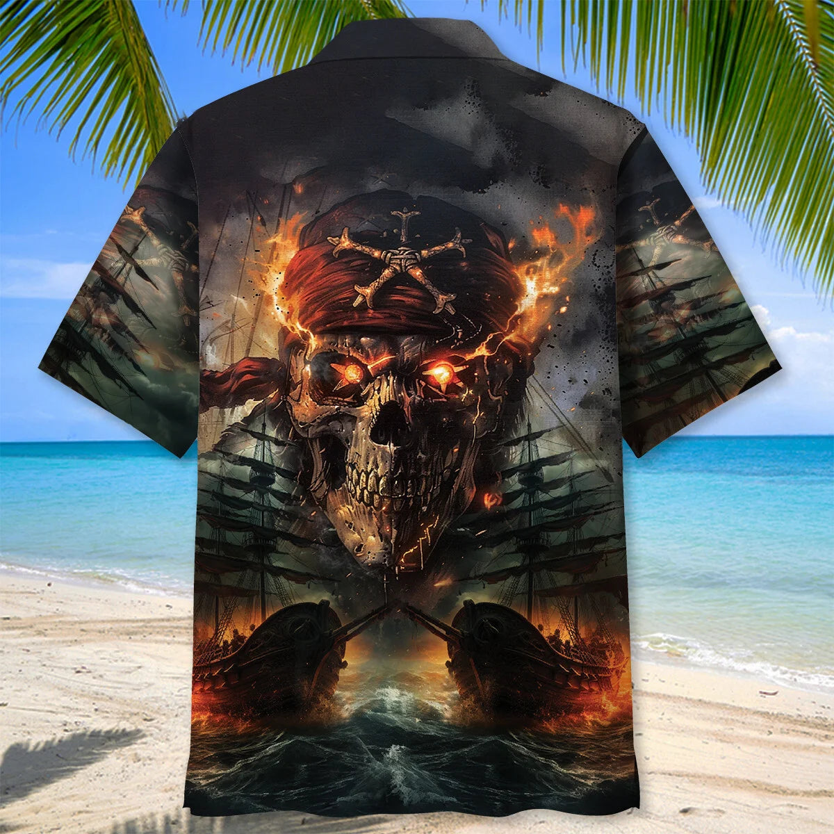 Pirate Skull Fire Hawaiian Shirt, custom shirt gift for men (view 3)