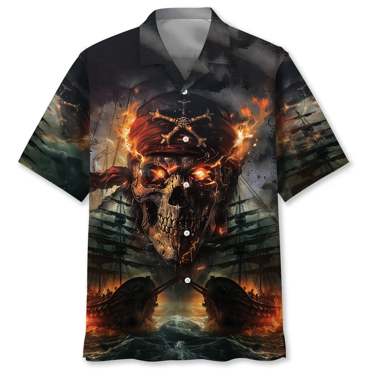 Pirate Skull Fire Hawaiian Shirt, custom shirt gift for men (view 4)