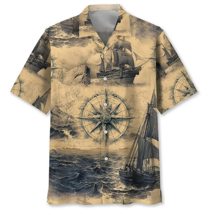 Pirate Vintage Compass Hawaiian Shirt, custom shirt gift for men