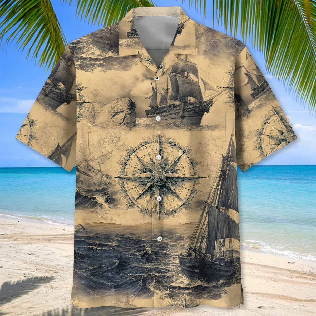 Pirate Vintage Compass Hawaiian Shirt, custom shirt gift for men (view 3)