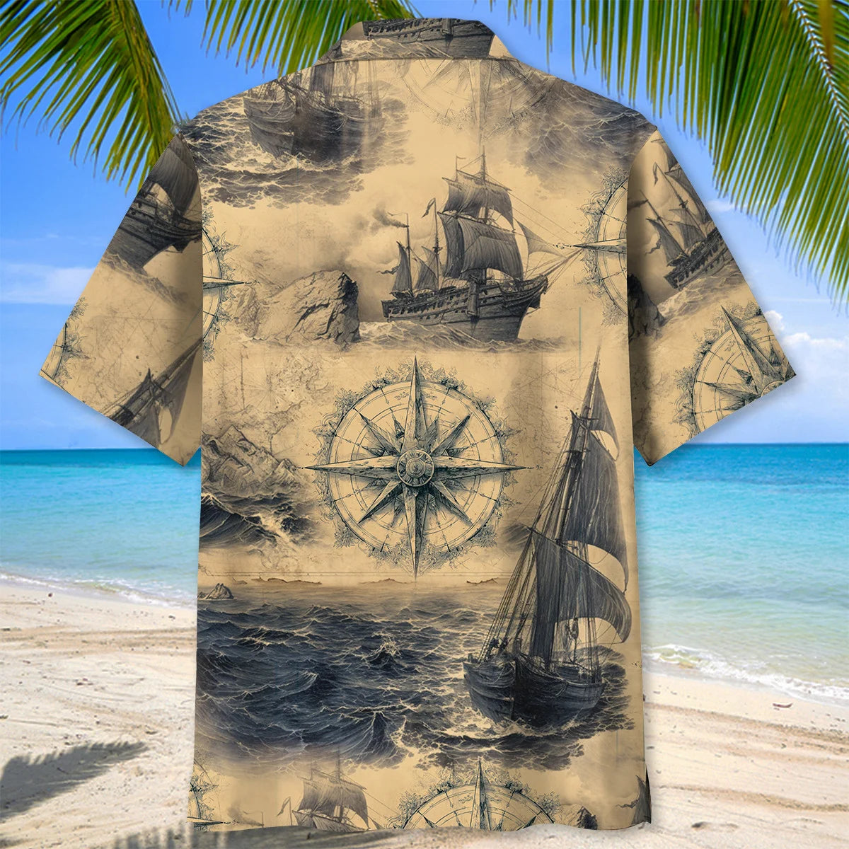 Pirate Vintage Compass Hawaiian Shirt, custom shirt gift for men (view 4)