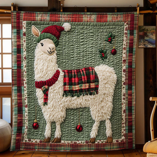 Plaid Llama Christmas Quilt Blanket