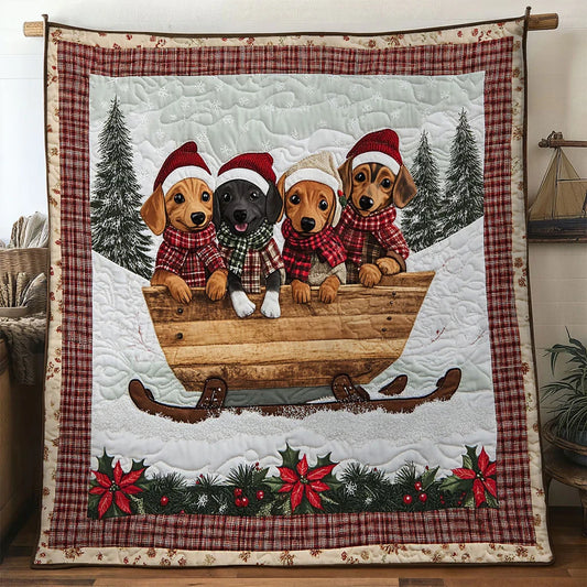 Plaid Scarf Dachshund Quilt Blanket